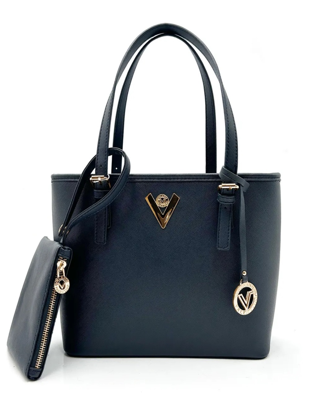 Valentino Orlandi Tote with Attached Wallet in Black V-4004 with Heart Pin NWT’S